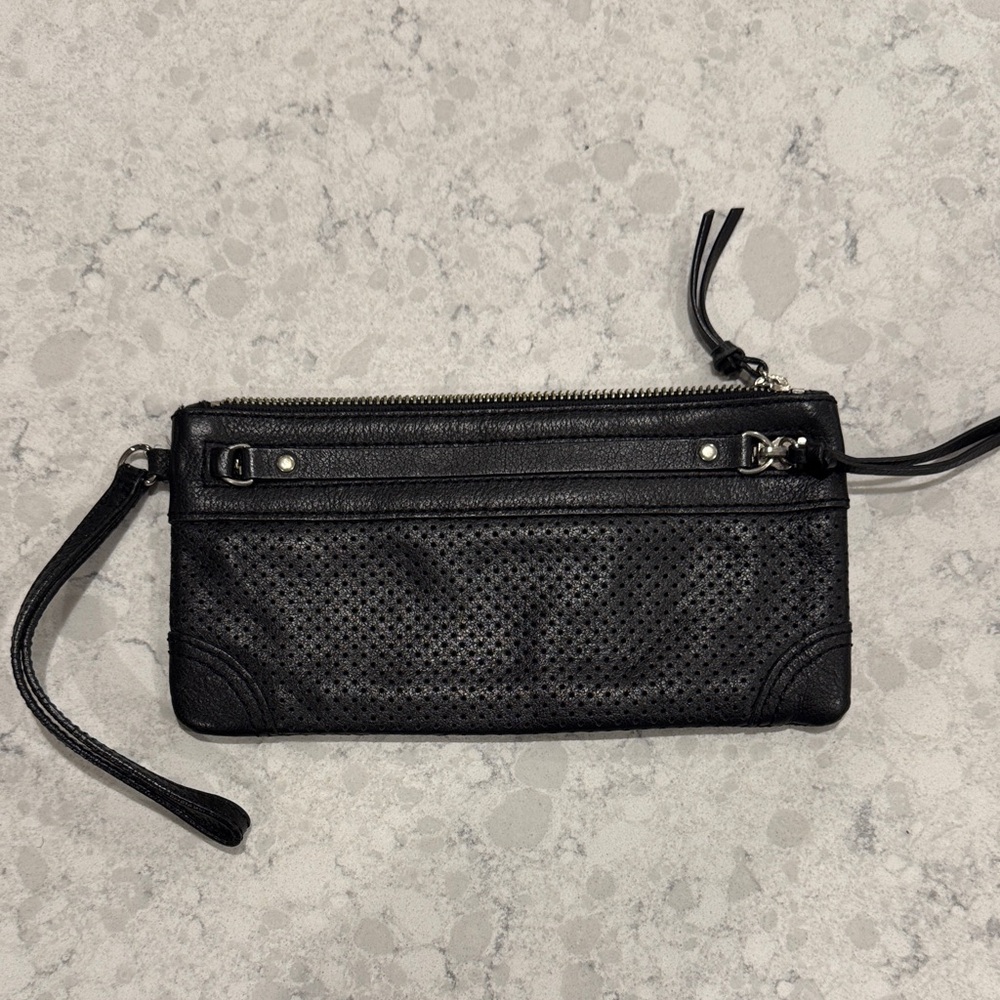 Banana Republic Black Perforated Leather Wristlet